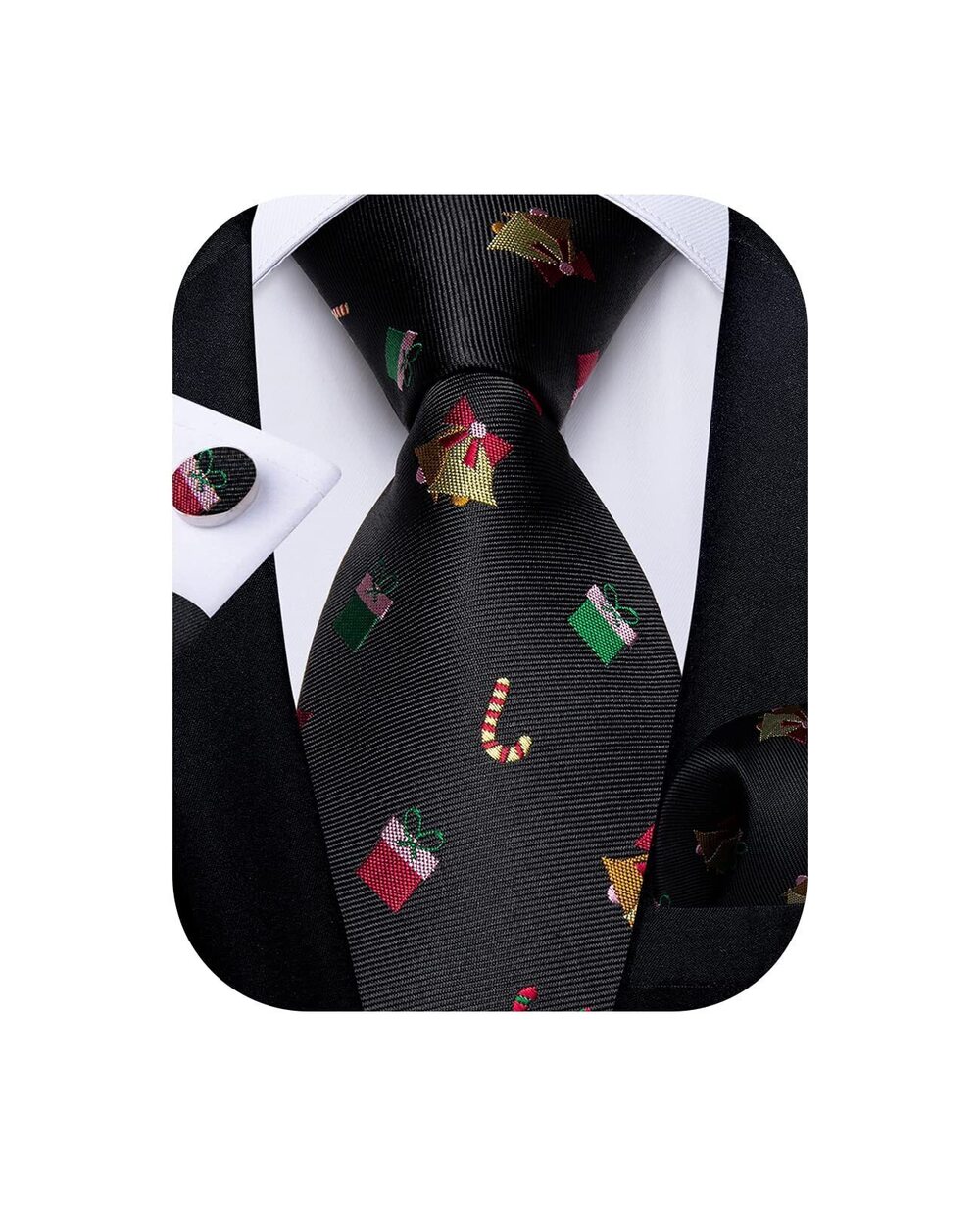 4306 Christmas Ties Xmas Holiday Necktie and Pocket Square Cufflinks Set